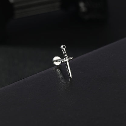 16g Sword Labret Ring Flat Back Stud Earring Conch Helix Lip Piercing