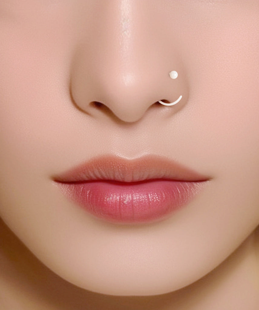 20g White Ceramic Nose Ring C-Shaped Nostril Piercing Jewelry