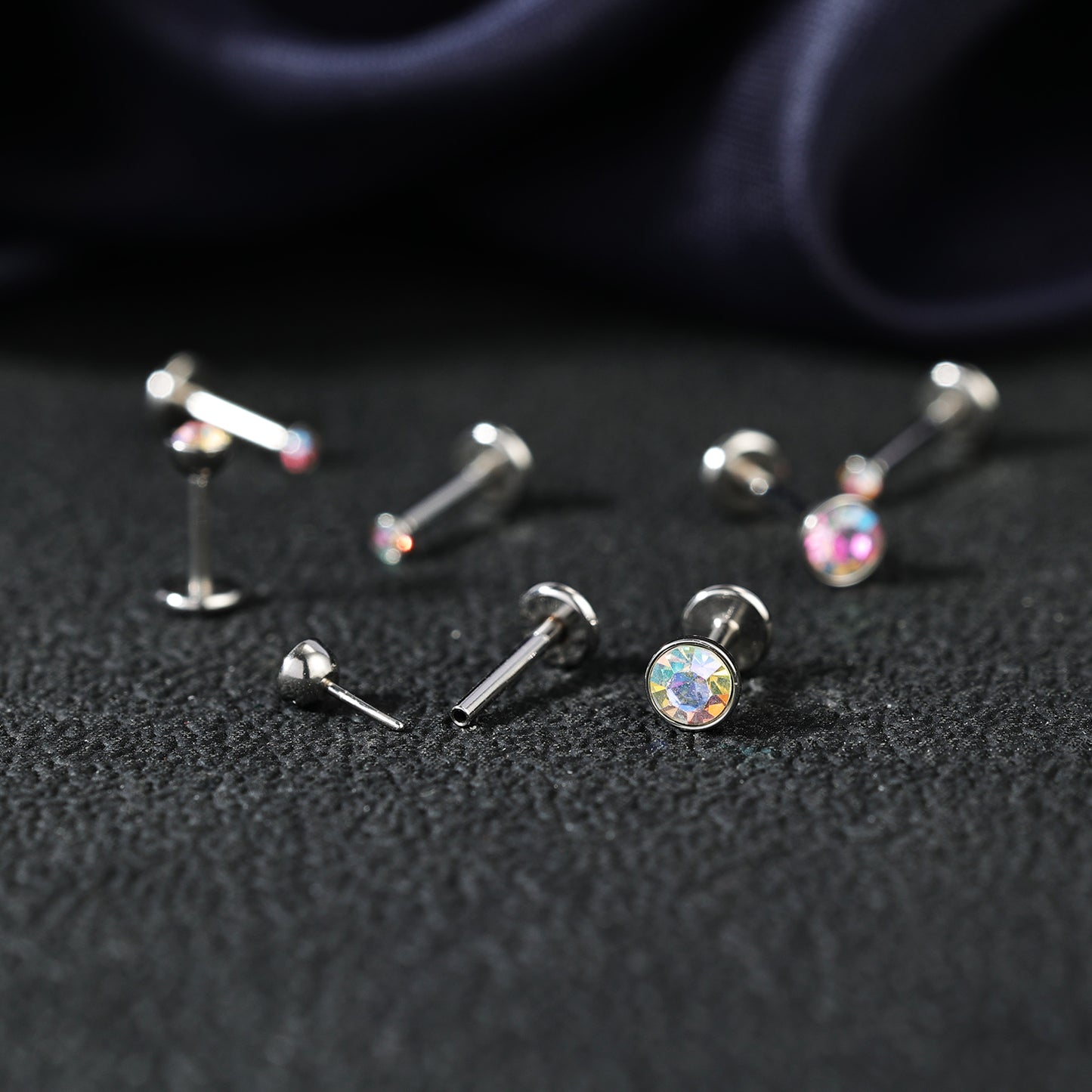 18g/20g Bling Crystal Nose Stud Push-in Nose Ring Threadless Nostril Piercing