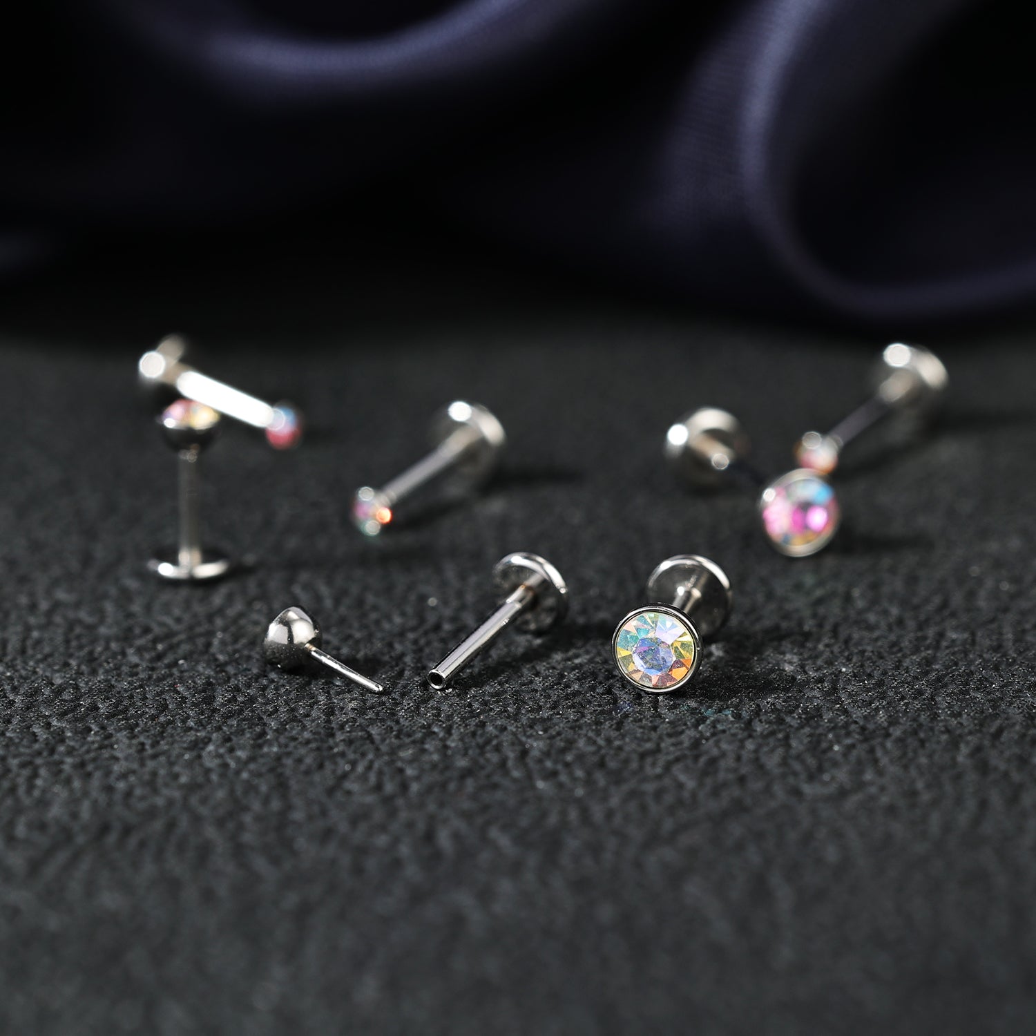 18g/20g Bling Crystal Nose Stud Push-in Nose Ring Threadless Nostril Piercing