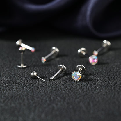 16g/18g/20g Flat Back Earring Rainbow Crystal Cartilage Earring Threadless Conch Helix Piercing