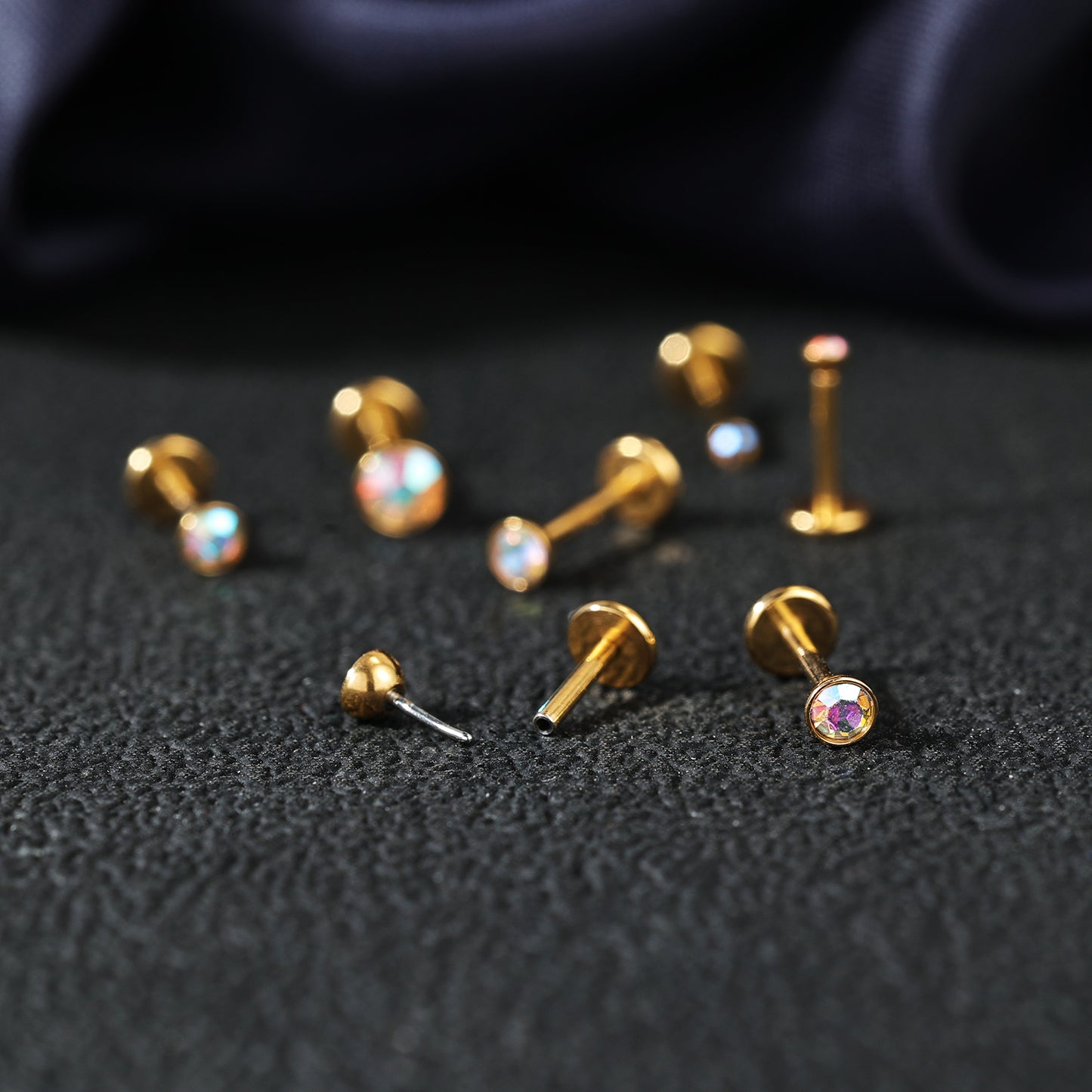 16g/18g/20g Flat Back Earring Shiny Crystal Cartilage Earring Threadless Conch Helix Piercing