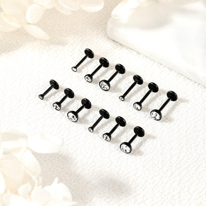 18g/20g Clear Crystal Nose Stud Push-in Nose Ring Threadless Nostril Piercing