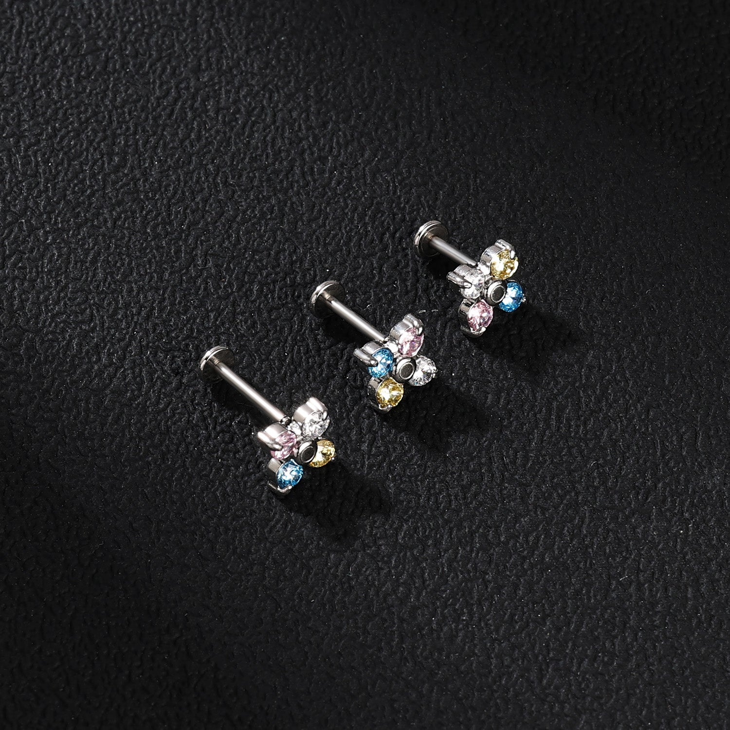 16g Multicolor Zircon Labret Ring Push in Stud Earring Threadless Conch Helix Lip Piercing