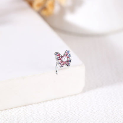 20G Butterfly Nose Studs Piercing L Shape Nose Rings Pearl Nostril Piercing