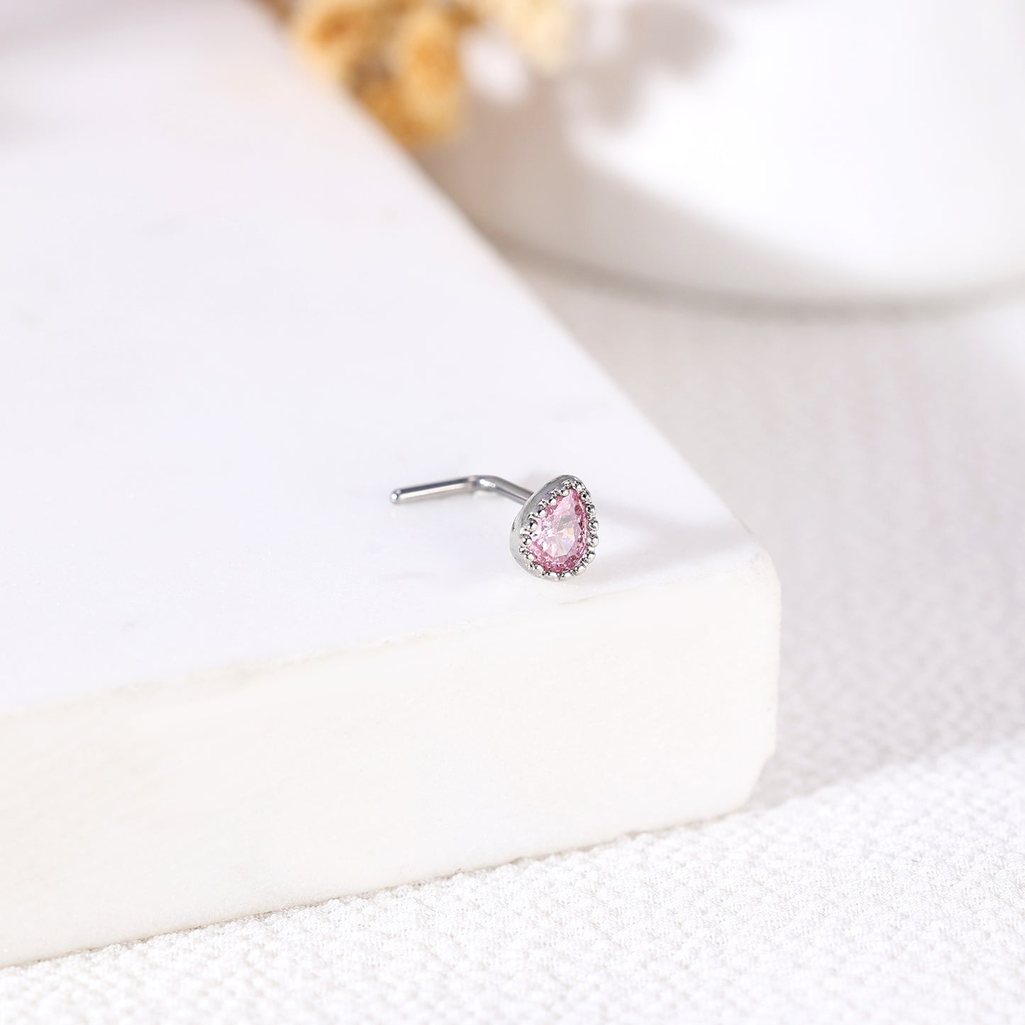 20G Nose Studs Piercing L Shape Nose Rings Pink Zirconia Nostril Piercing