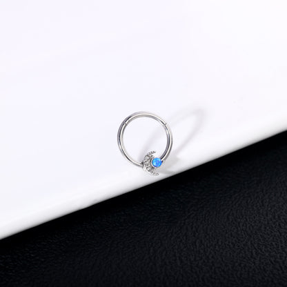 16g Moon Nose Ring Blue Opal Septum Ring Piercing Jewelry