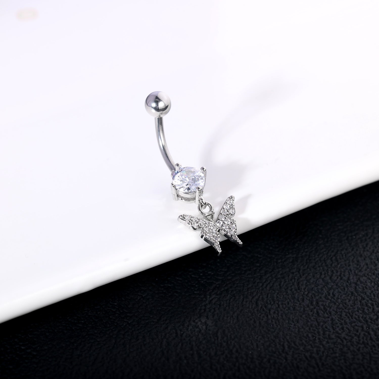 14G Butterfly Dangle Belly Navel Rings CZ Crystal Belly Button Rings