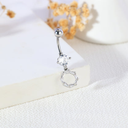 14G Round Crystal Ring Belly Navel Rings Dangle Zirconia Belly Button Rings