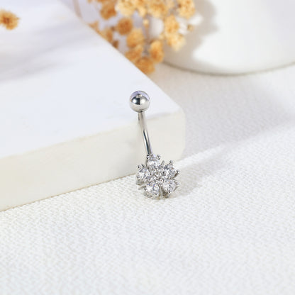 14G Flower Belly Navel Rings Cubic Zirconia Belly Button Rings