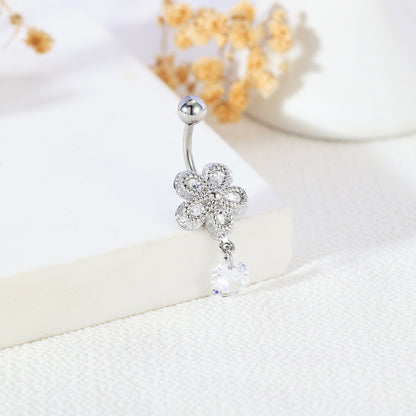 14G Flower Belly Navel Rings Zirconia Dangle Belly Button Rings