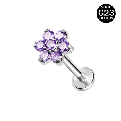 16g G23 Titanium Labret Ring Purple Zircon Stud Earring Threaded Conch Helix Lip Piercing