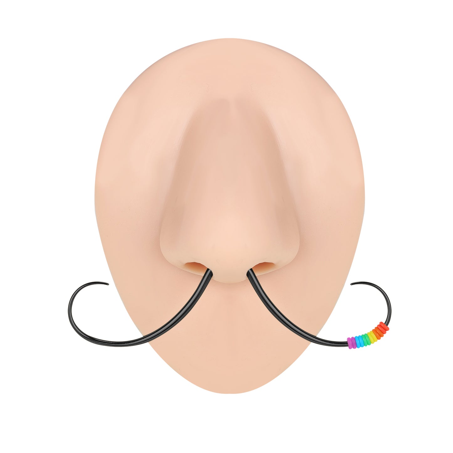 14G/16G Black Mustache Septum Ring Nose Piercing Jewelry with Rainbow Bead