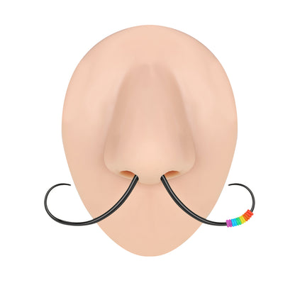 14G/16G Black Mustache Septum Ring Nose Piercing Jewelry with Rainbow Bead