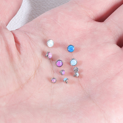 5pcs Opal Dermal Anchor Tops Surgical Steel Internally Threaded Skin Diver Piercings