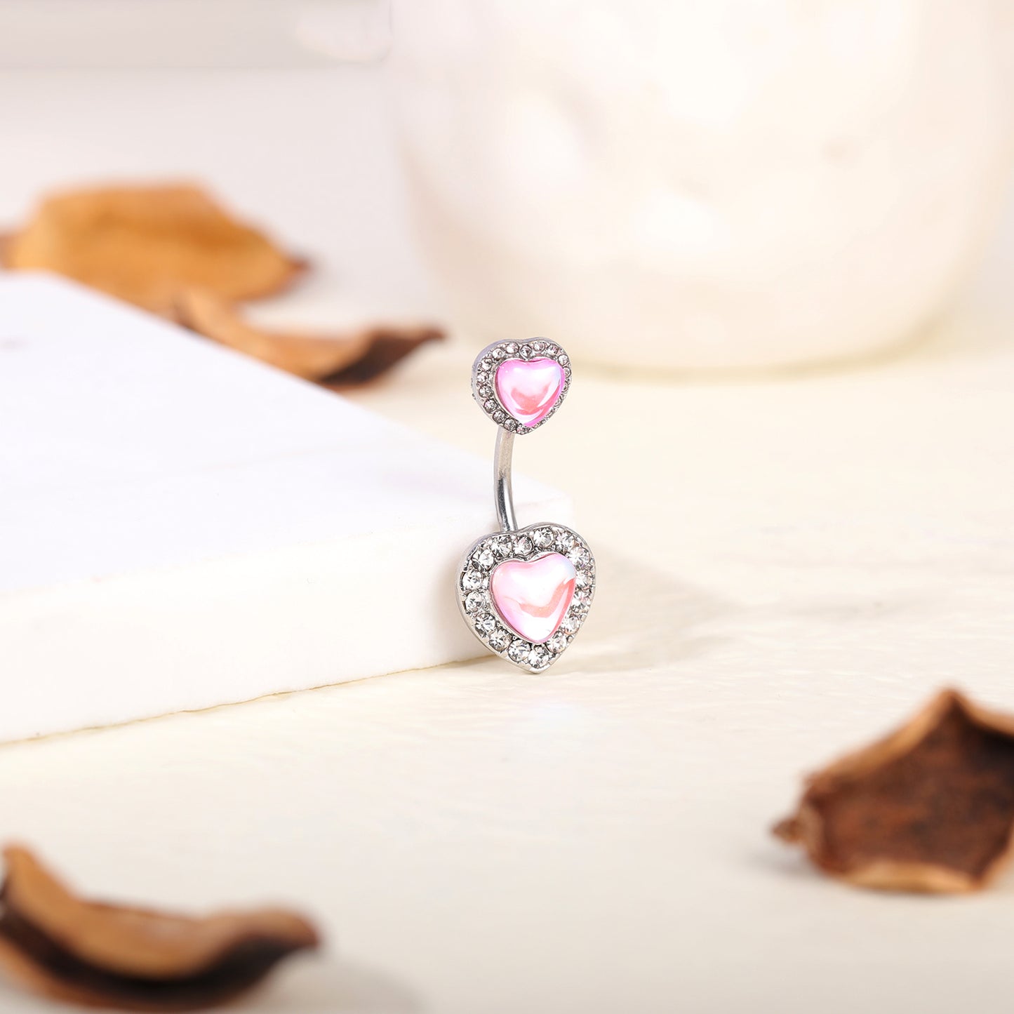 14G Double Heart Belly Navel Rings Cubic Zirconia Belly Button Rings