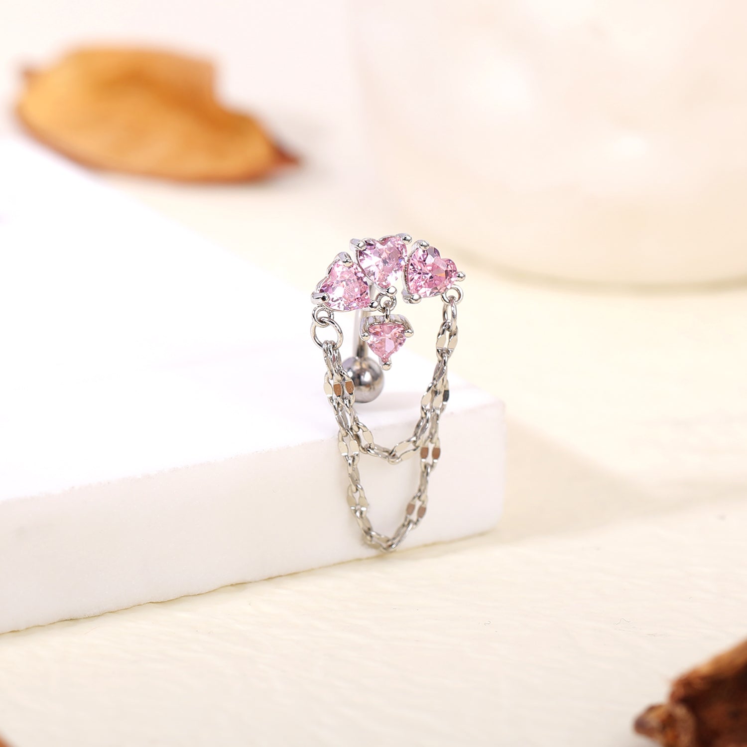 14G Chain Belly Navel Rings Pink Heart Zirconia Belly Button Rings