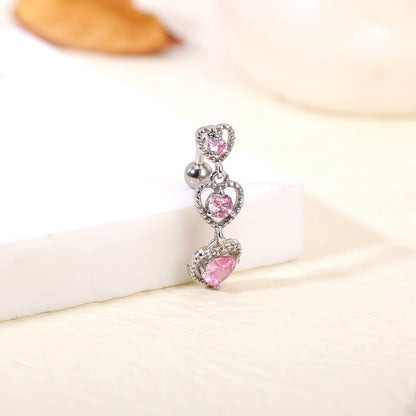 14G Heart Dangle Belly Navel Rings Pink Zirconia Belly Button Rings