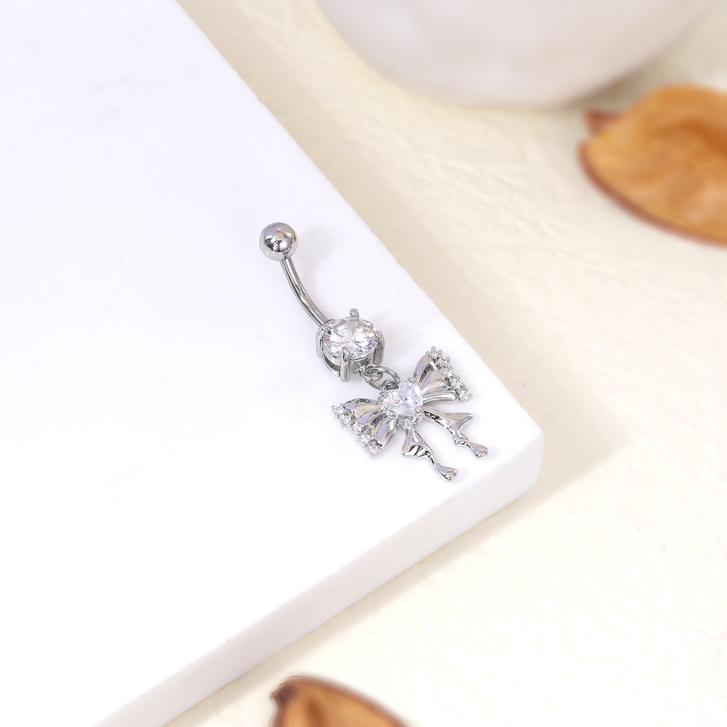 14G Butterfly Belly Navel Rings Bling Zirconia Dangle Belly Button Rings