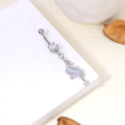 14G Moon Star Dangle Belly Navel Rings Bling Zirconia Belly Button Rings