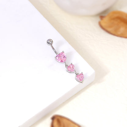 14G Heart Dangle Belly Navel Rings Pink Zirconia Belly Button Rings