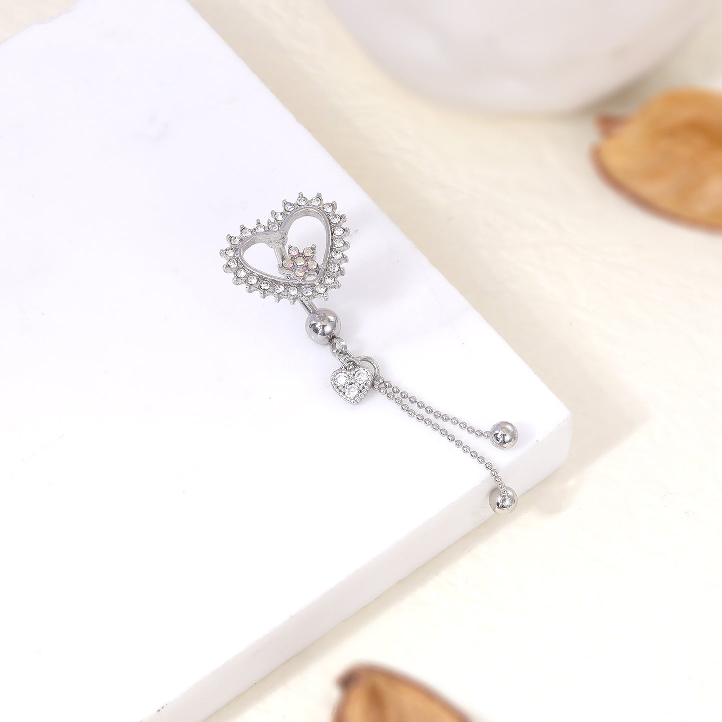 14G Heart Belly Navel Rings Bling Crystal Belly Button Rings