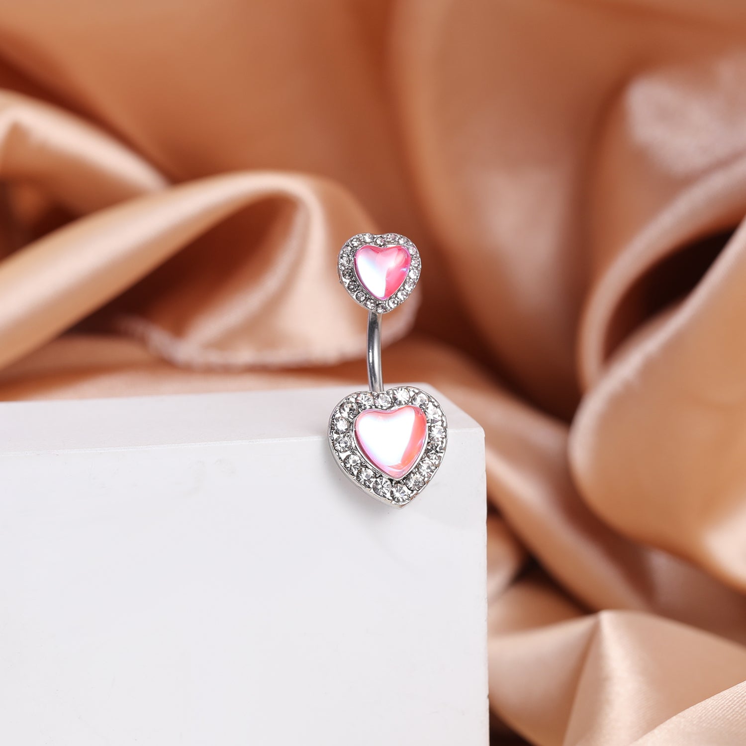 14G Double Heart Belly Navel Rings Cubic Zirconia Belly Button Rings