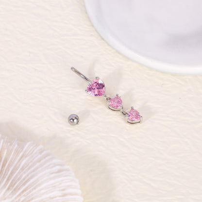 14G Heart Dangle Belly Navel Rings Pink Zirconia Belly Button Rings