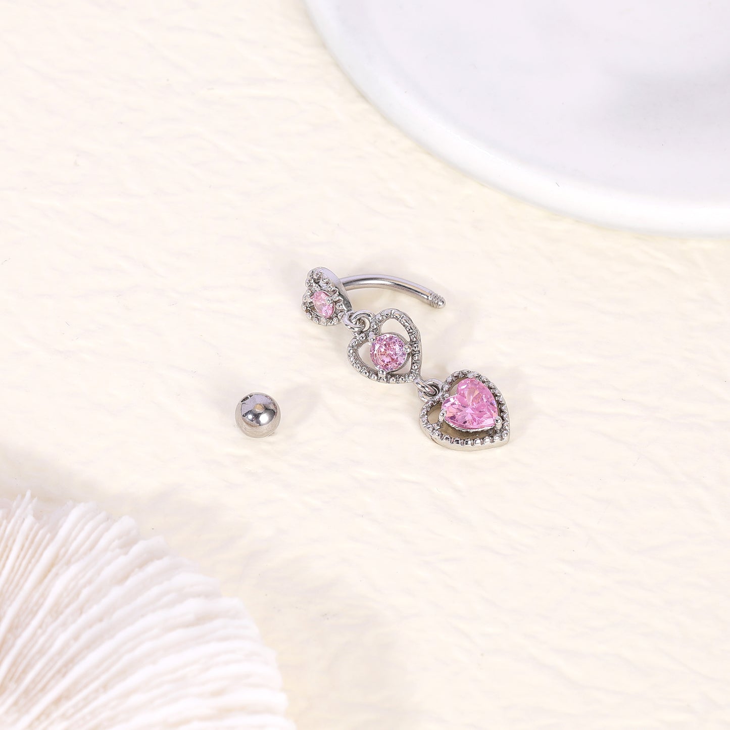 14G Heart Dangle Belly Navel Rings Pink Zirconia Belly Button Rings