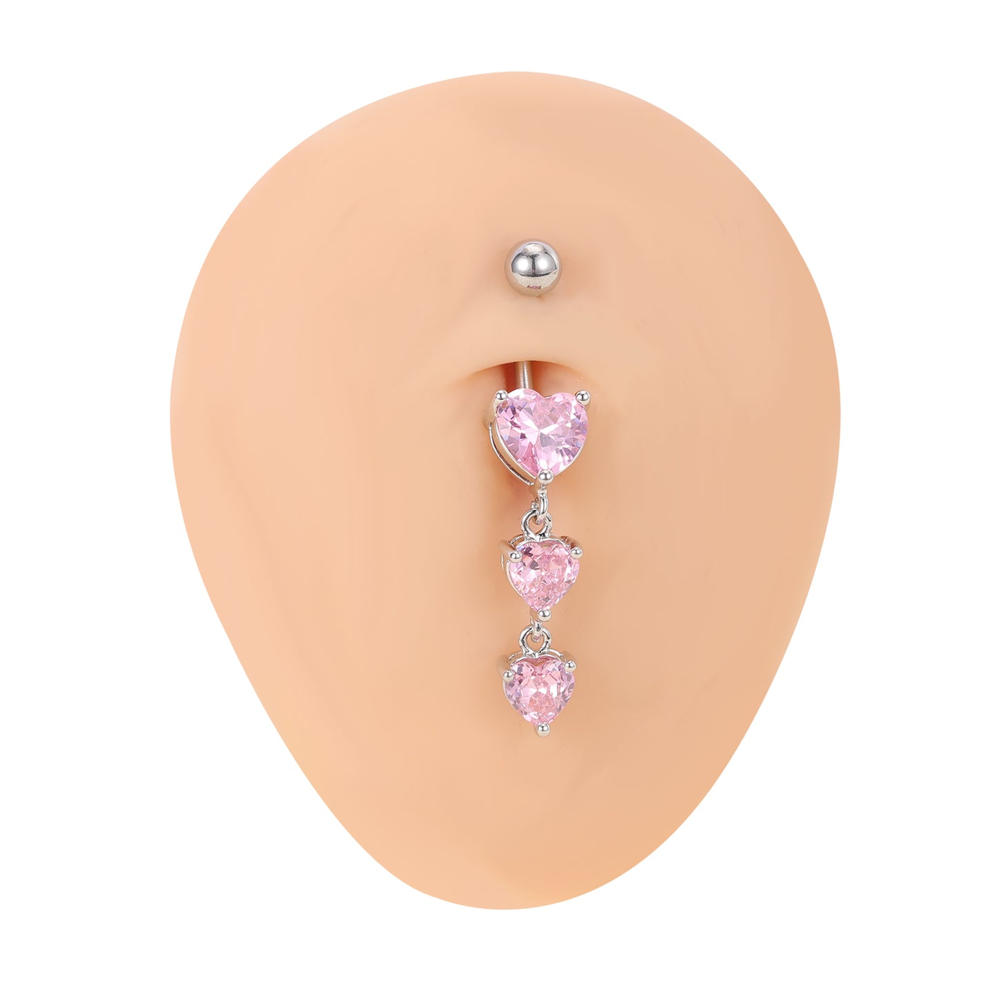 14G Heart Dangle Belly Navel Rings Pink Zirconia Belly Button Rings