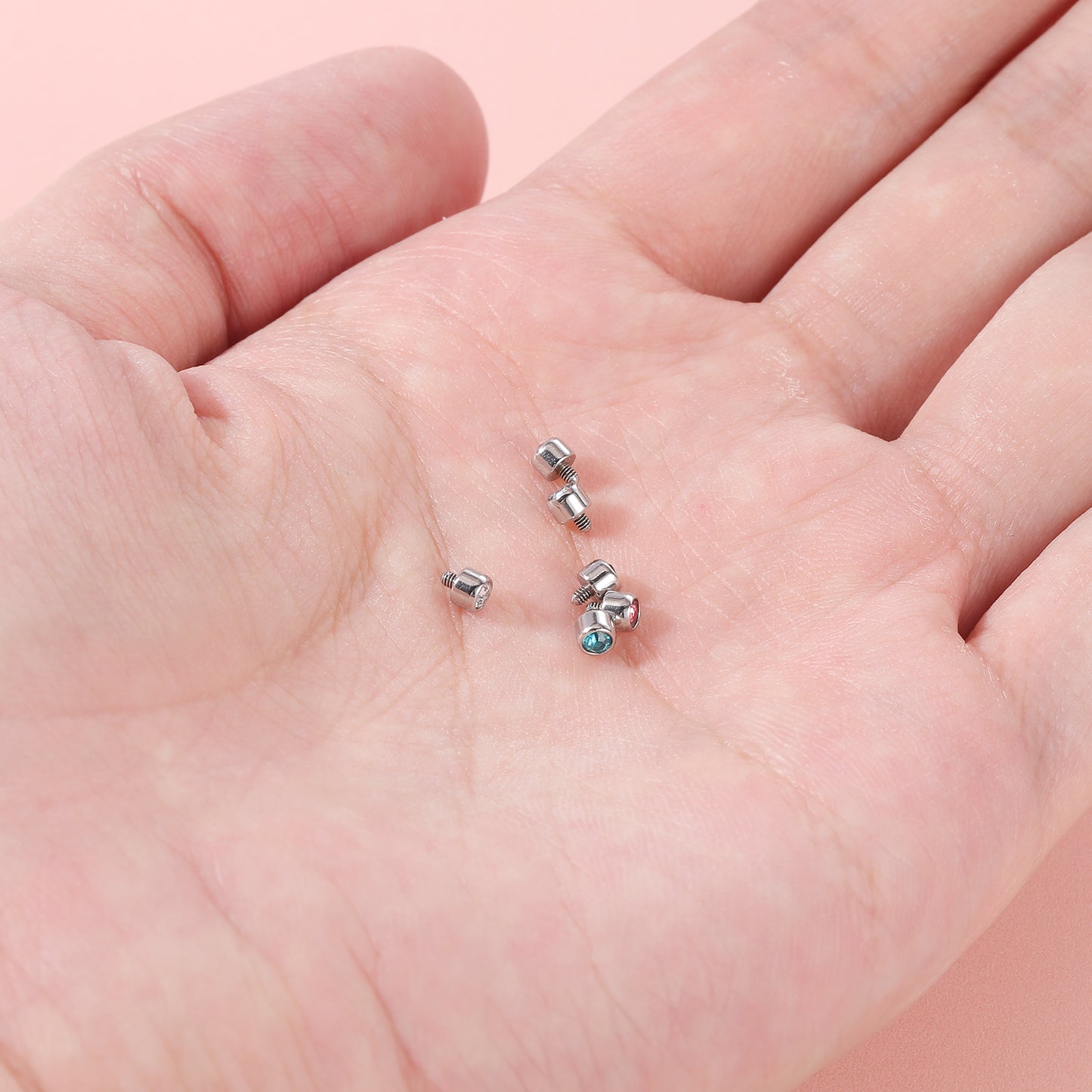 6pcs Crystal Dermal Anchor Tops Surgical Steel Internally Threaded Skin Diver Piercings