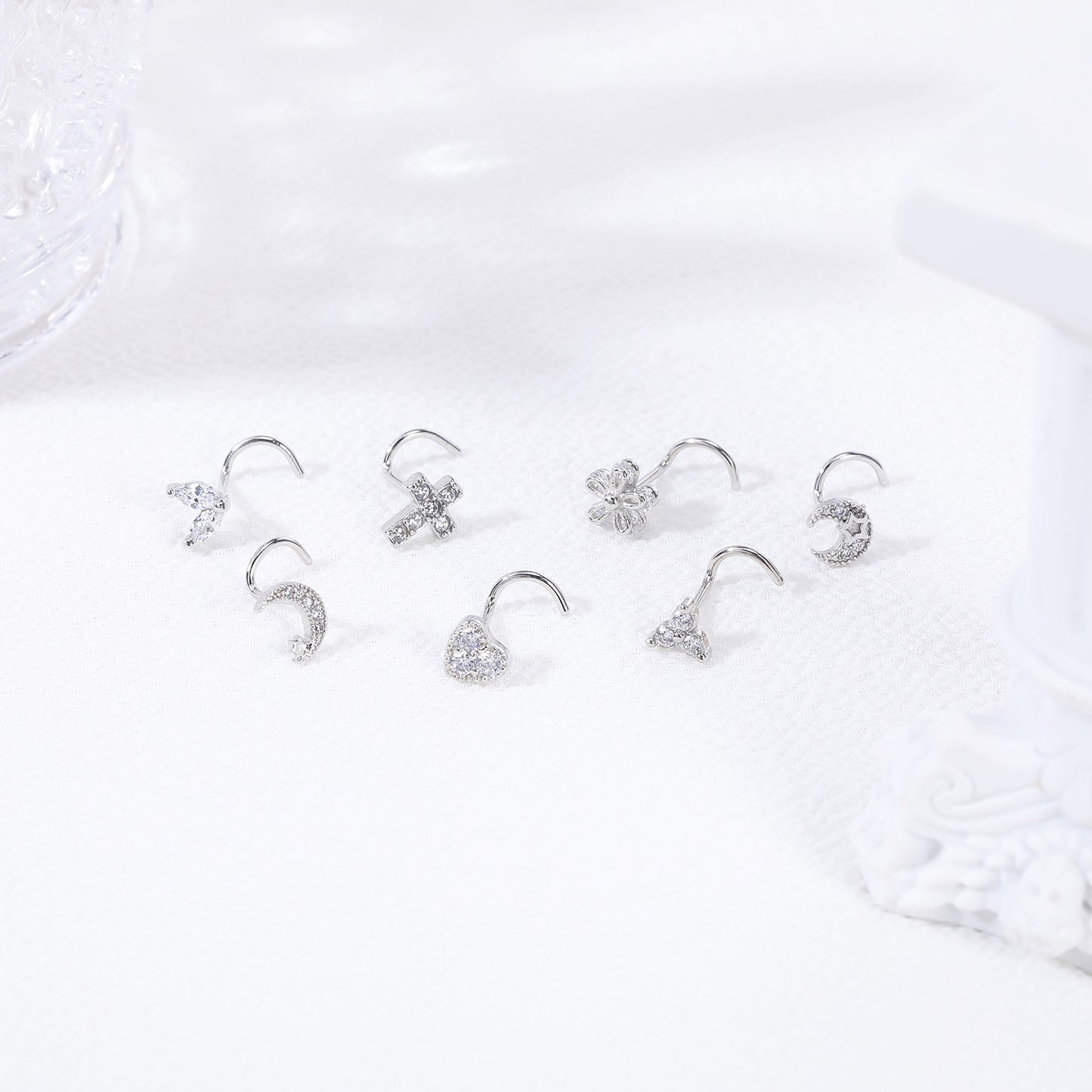 20G-Triangular Petal-White-Crystal-Nose-Studs-Piercing-Crokscrew-Nose-Rings-Stainless-Steel-Nostril-Piercing