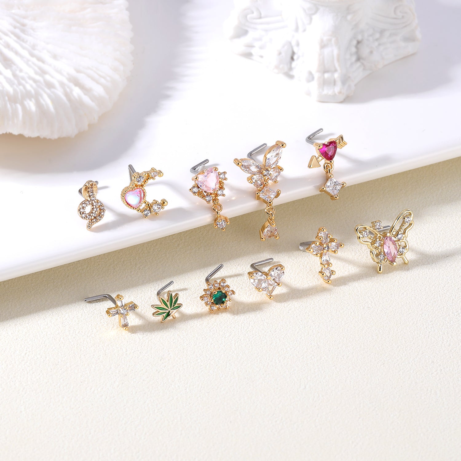 20G-White-Pink-Heart-Zircon-Nose-Studs-Piercing-L-Shape-Nose-Rings-Gold-Silver-Plated-Nostril-Piercing