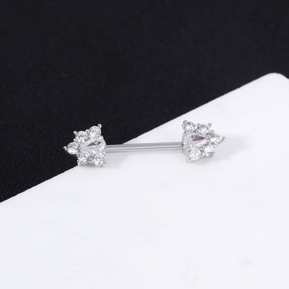 2Pcs 14G Spike Nipple Rings White Crystal Nipple Piercing Barbell Jewelry