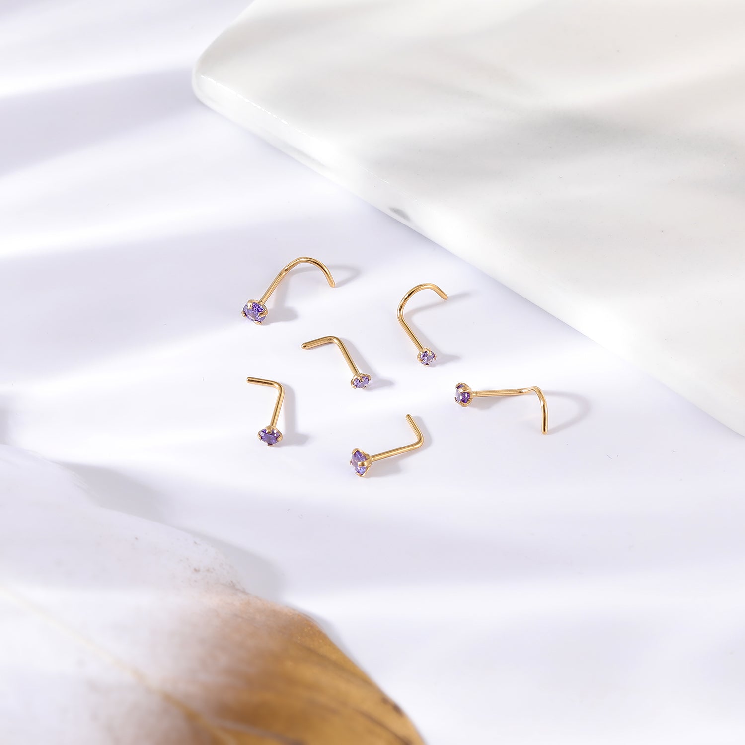 6-Pcs/Set-20G-Violet-Blue-Zircon-Nose-Studs-Piercing-Crokscrew-Nose-Rings-Gold-Plated-Nostril-Piercing