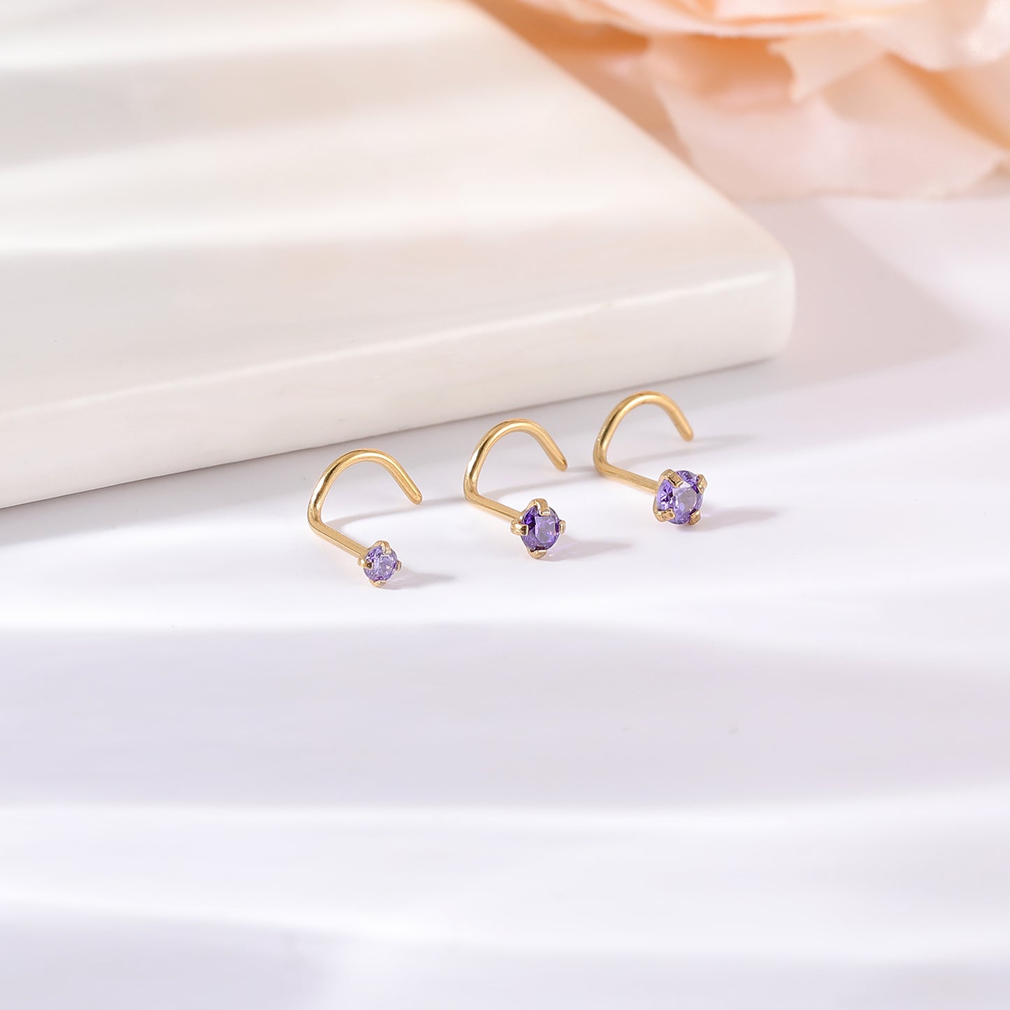 20g-Violet-Blue-Zircon-Nose-Studs-Piericng-Gold-Plated-L-Shape-Corkscrew-Nose-Rings