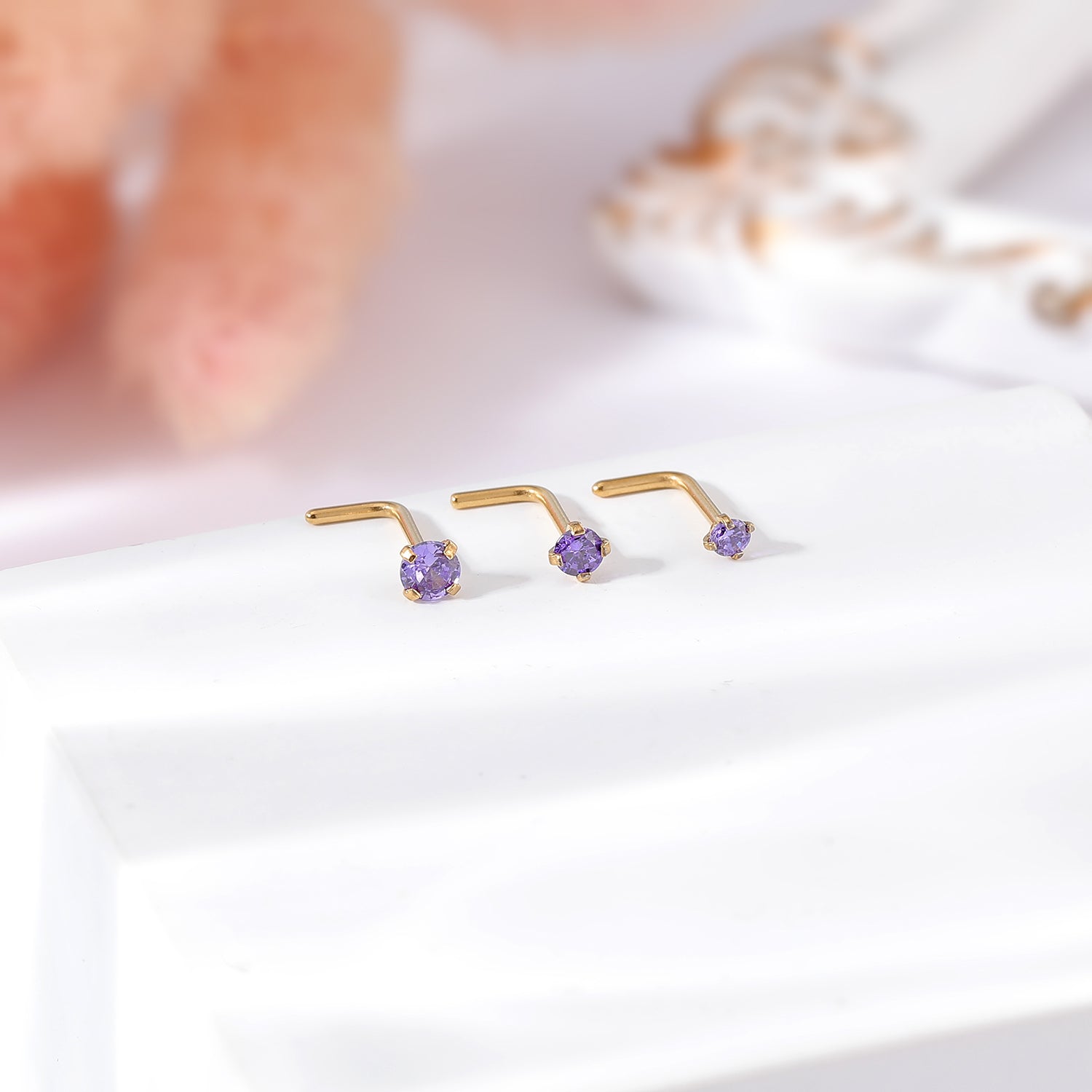 20g-Violet-Blue-Zircon-Nose-Studs-Piericng-Gold-Plated-L-Shape-Corkscrew-Nose-Rings