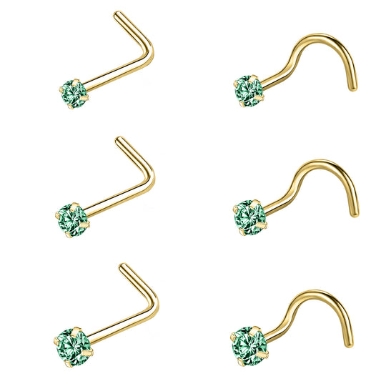 20g-Green-Zircon-Nose-Studs-Piericng-Gold-Plated-L-Shape-Corkscrew-Nose-Rings