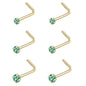 6-Pcs/Set-20G-Green-Zircon-Nose-Studs-Piercing-L-Shape-Nose-Rings-Gold-Plated-Nostril-Piercing