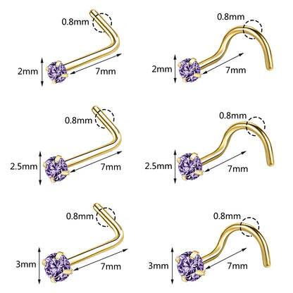 20g-Violet-Blue-Zircon-Nose-Studs-Piericng-Gold-Plated-L-Shape-Corkscrew-Nose-Rings