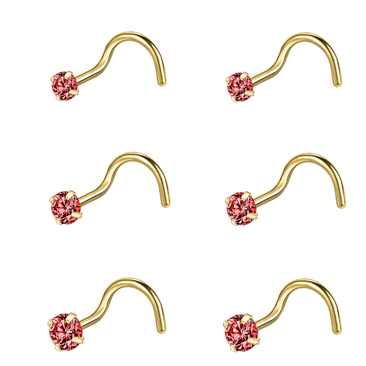 6-Pcs/Set-20G-Red-Zircon-Nose-Studs-Piercing-Crokscrew-Nose-Rings-Gold-Plated-Nostril-Piercing