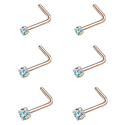 6-Pcs/Set-20G-AB-Zircon-Nose-Studs-Piercing-L-Shape-Nose-Rings-Rose-Gold-Plated-Nostril-Piercing