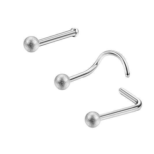 20G-Frosted-Ball-Nose-Studs-Piercing-Nose-Bone-Shape-L-Shape-Crokscrew-Nose-Rings-Stainless-Steel-Nostril-   Piercing