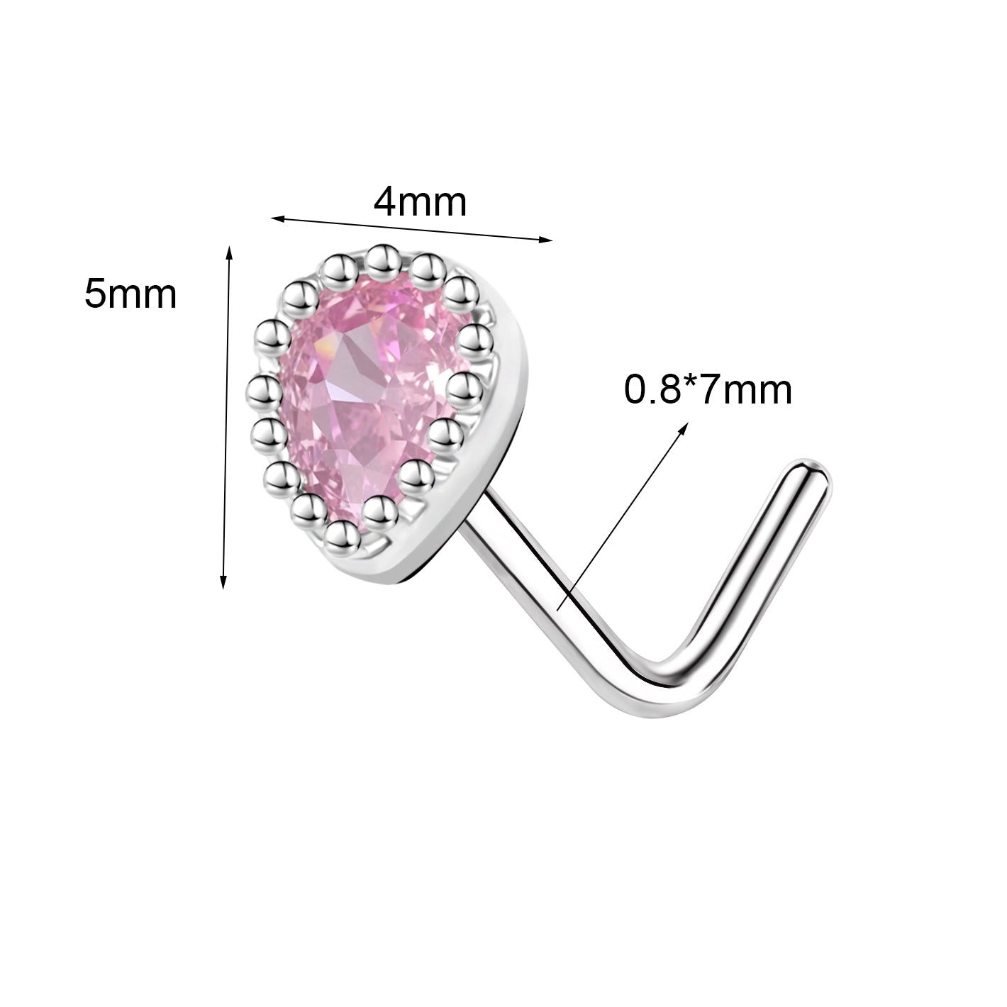 20G Nose Studs Piercing L Shape Nose Rings Pink Zirconia Nostril Piercing