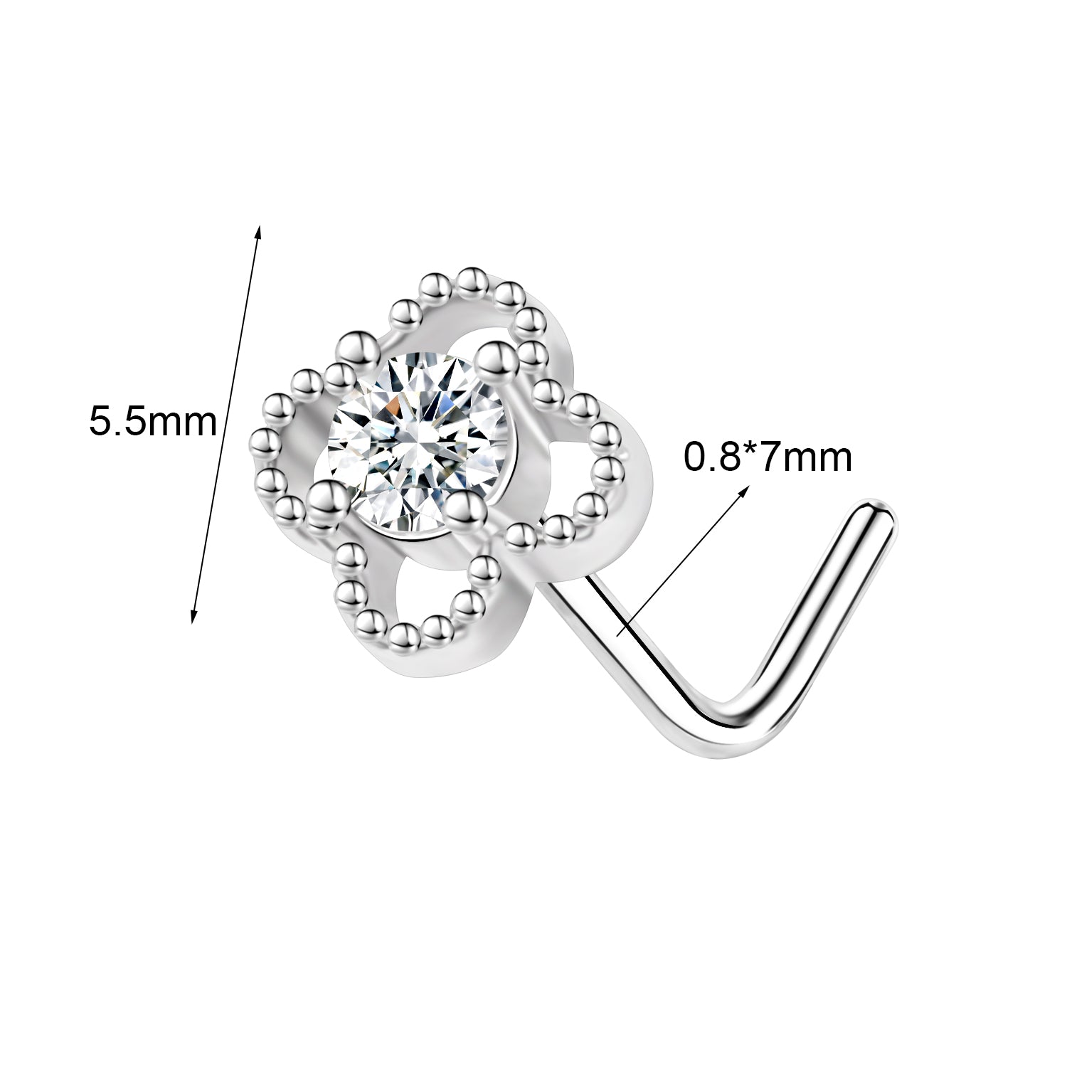 20G Flower Nose Studs Piercing L Shape Nose Rings Bling Zirconia Nostril Piercing