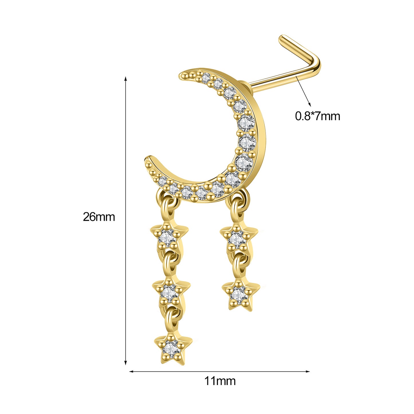 20G Moon Star Dangle Nose Studs Piercing L Shape Nose Rings Cubic Zirocn Nostril Piercing