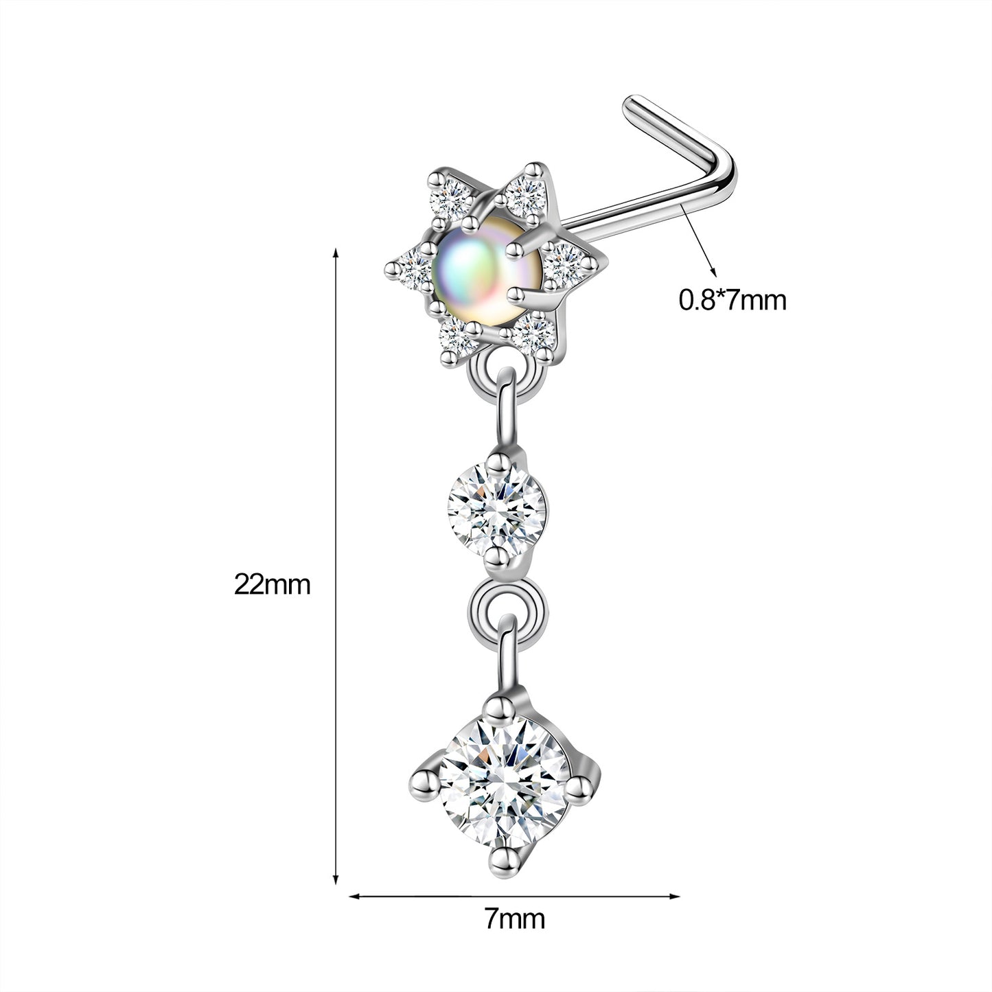 20G Zircon Dangle Nose Studs Piercing L Shape Nose Rings Cubic Zirocn Nostril Piercing