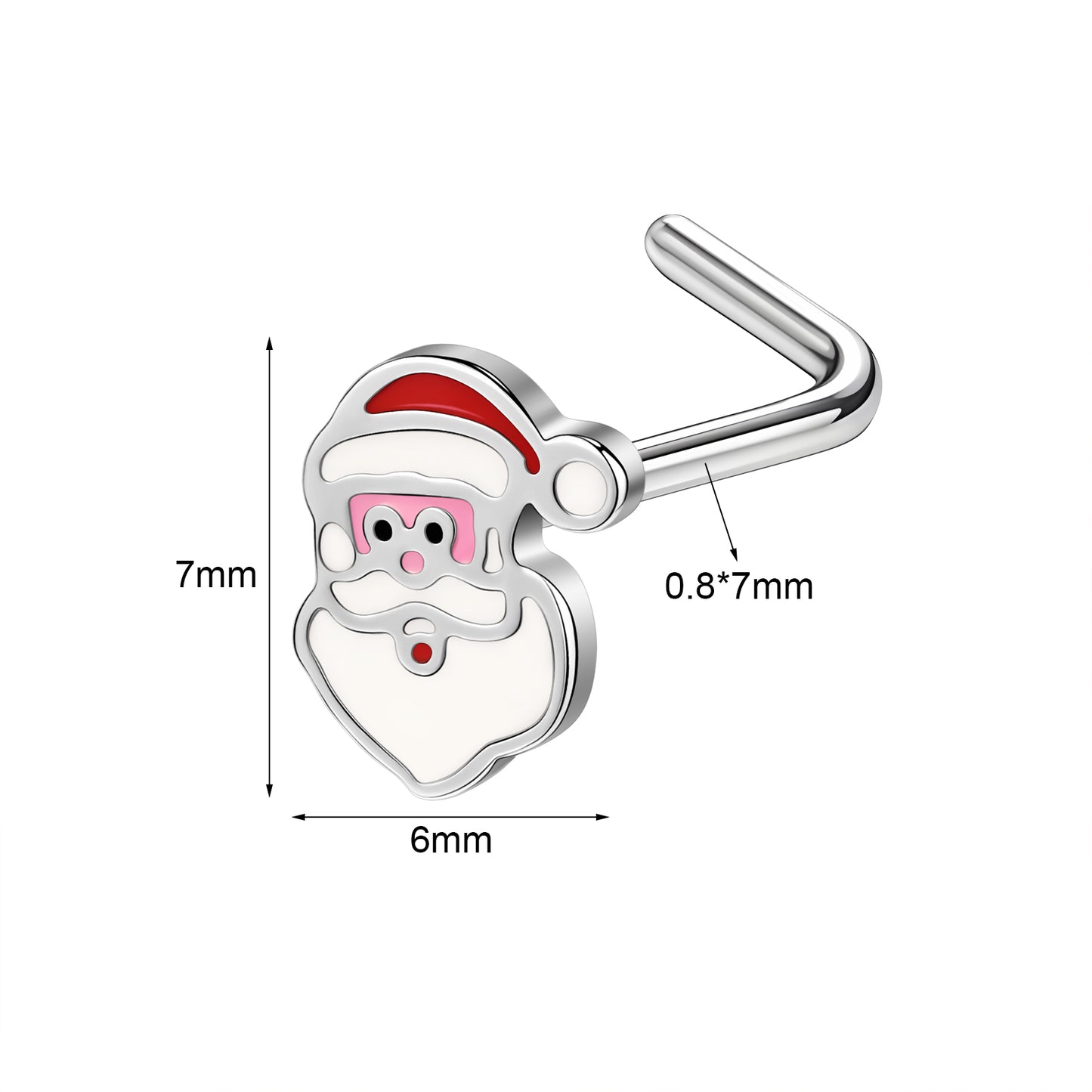 20g Santa Claus Nose Rings Studs L-shaped Christmas Stainless Steel Nose Stud Piercing