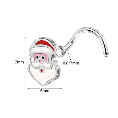 20g Santa Claus Corkscrew Nose Rings Studs Christmas Stainless Steel Nose Stud Piercing