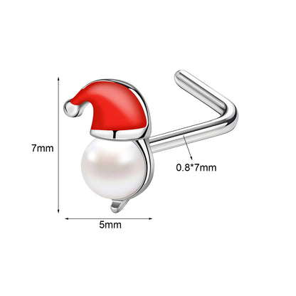 20g Santa Hat Nose Rings Studs L-shaped Christmas Stainless Steel Nose Stud Piercing